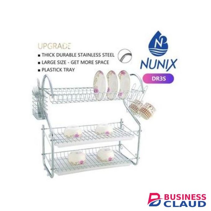 Nunix 3 Layer Tier Stainless Steel Dish Drainer Drying Rack