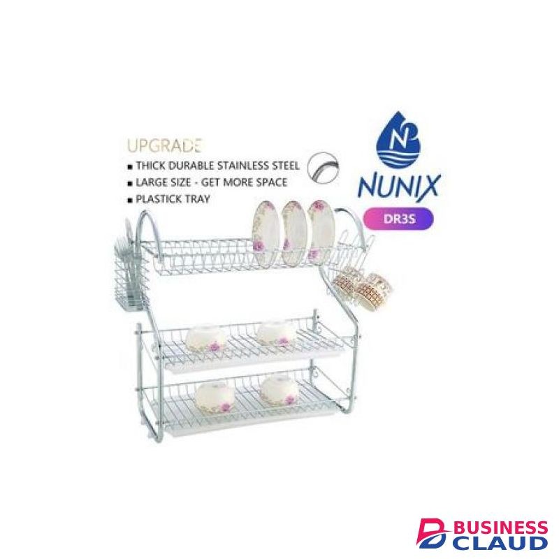 Nunix 3 Layer Tier Stainless Steel Dish Drainer Drying Rack