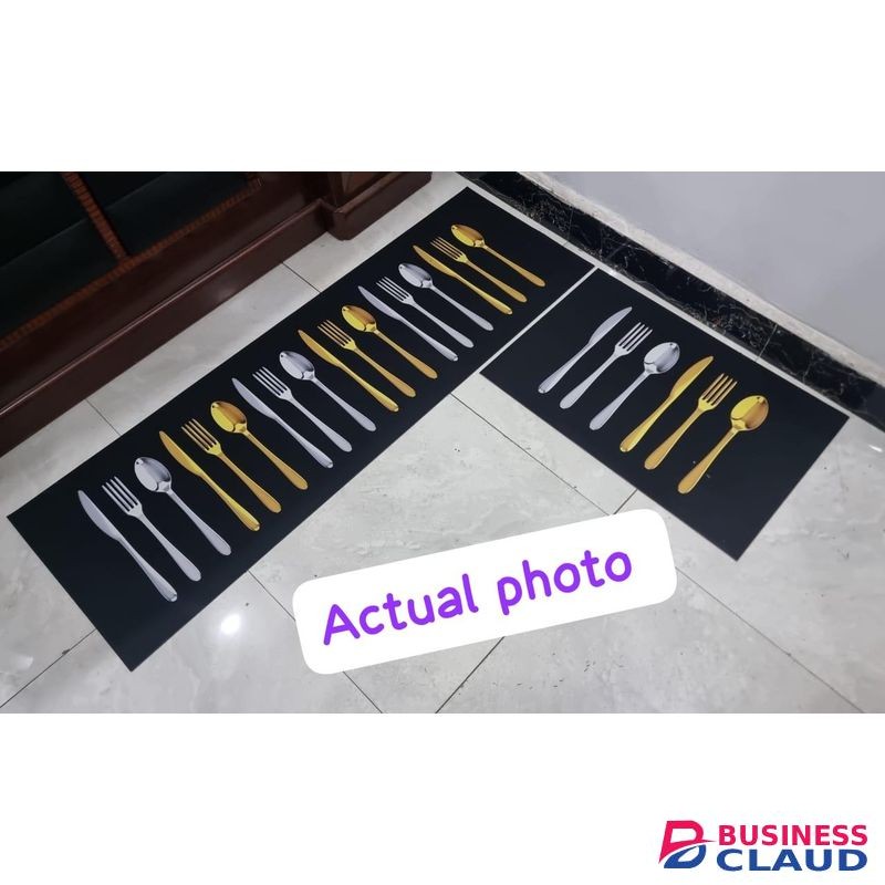 2 Pcs Kitchen Non Slip Mat With Rubber - Spoon,fork,knife Design