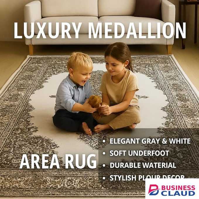 Mac Carpet Luxury Medallion Area Rug – Elegant Grey & White Carpet for Living Room & Bedroom - Soft, Durable & Stylish Floor Decor - Rosetta Carpets