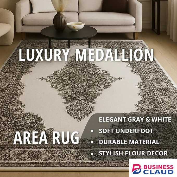 Mac Carpet Luxury Medallion Area Rug – Elegant Grey & White Carpet for Living Room & Bedroom - Soft, Durable & Stylish Floor Decor - Rosetta Carpets