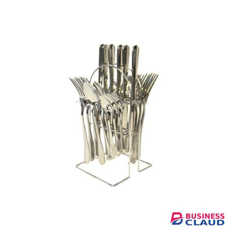 24 Pcs Stainless Steel Cutlery Set +Stand - Silver