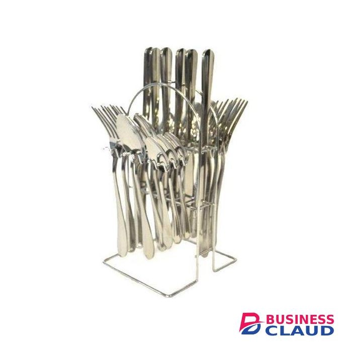 24 Pcs Stainless Steel Cutlery Set +Stand - Silver