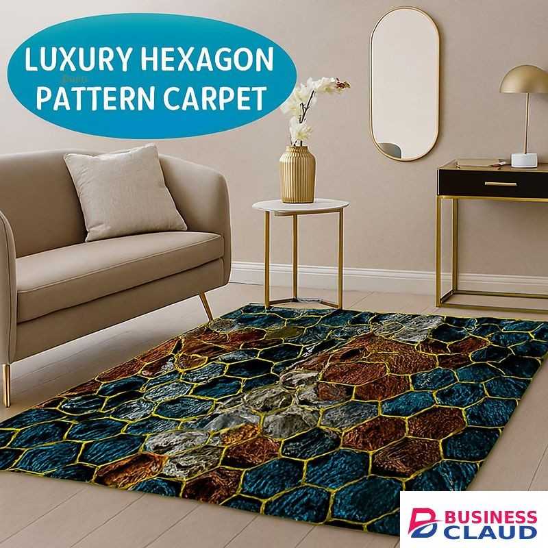 Mac Carpet Luxury Hexagon Pattern Carpet – Modern Geometric Area Rugs for Carpets Living Room & Bedroom – 160x230cm / 180x270cm & Door mats 50x80cm