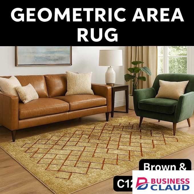 Mac Carpet Luxury Geometric Area Rug – Soft Textured Carpet for Living Room & Bedroom - Rosetta Carpets - Brown & Beige Diamond Pattern Floor Mat