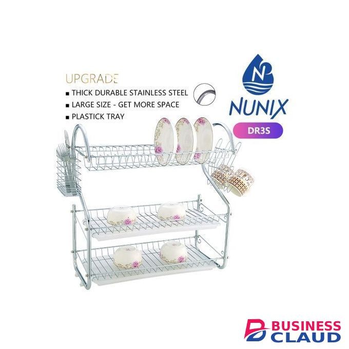 Nunix Dish Rack - 3 Tier -With Drain Board.