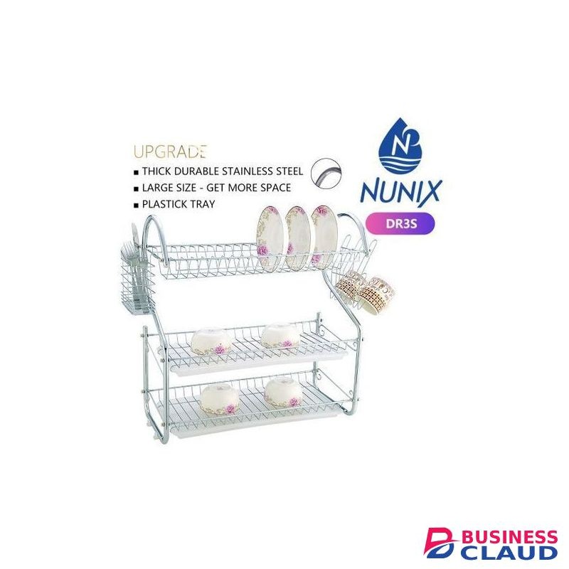 Nunix Dish Rack - 3 Tier -With Drain Board.