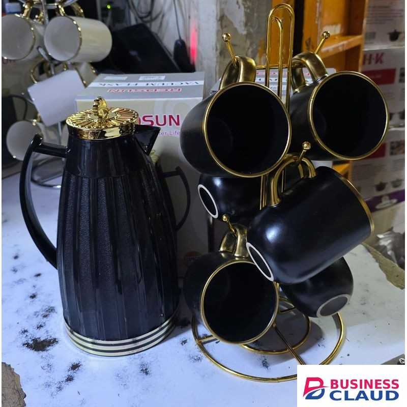 1 Liter vaccum flask with 6 pieces tea mugs
