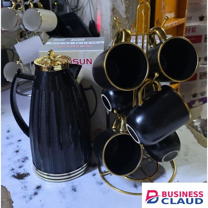 1 Liter vaccum flask with 6 pieces tea mugs