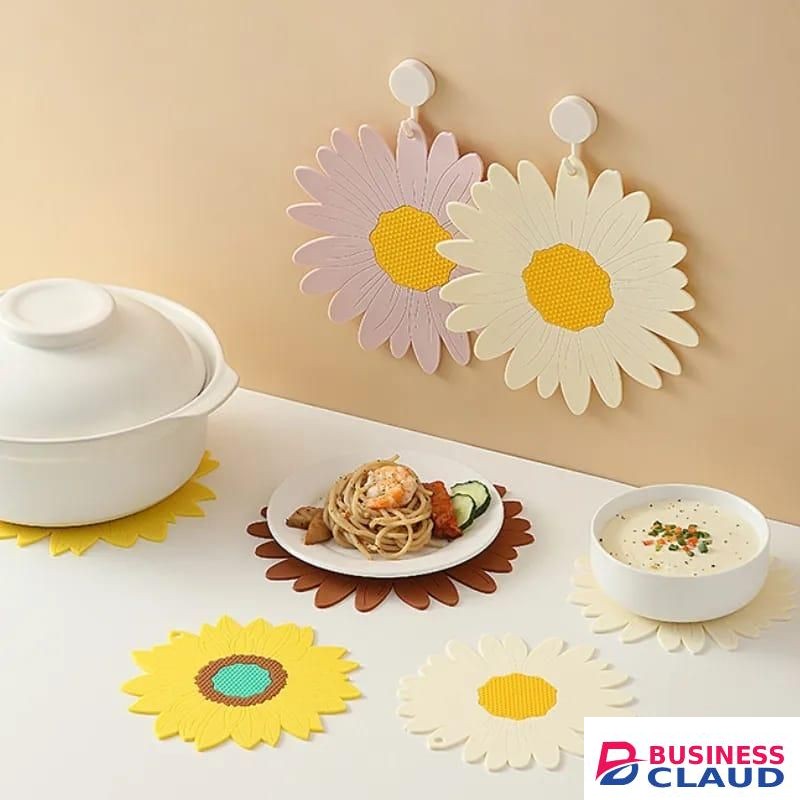 Daisy Shape Silicone Coaster Kitchen Table Heat Resistant Anti-scalding Mats Cup