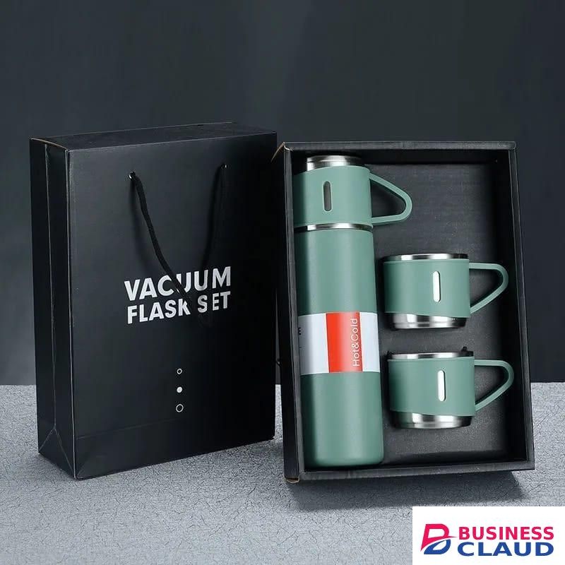 Double Wall UnBreakable Vacuum Flask-Gift Set & 2 cups Gift Box Set Portable Business Cup Stainless Steel Thermos