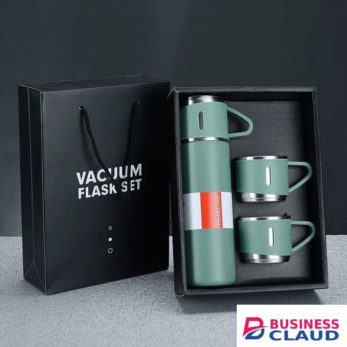 Double Wall UnBreakable Vacuum Flask-Gift Set & 2 cups Gift Box Set Portable Business Cup Stainless Steel Thermos