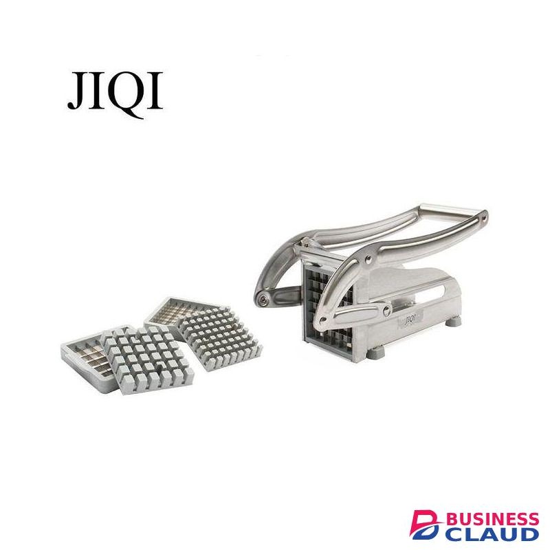 Stainless Steel French Fries Potato Strip Cutter Potatoes Chips Cutting Machine Tools Cucumber Hand Push Chopper Slicer 2 Blades-Aluminum alloy body_Mixed Color