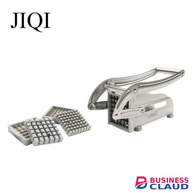 Stainless Steel French Fries Potato Strip Cutter Potatoes Chips Cutting Machine Tools Cucumber Hand Push Chopper Slicer 2 Blades-Aluminum alloy body_Mixed Color