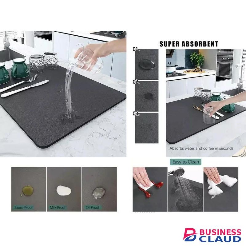 Super Absorbent Nonslip Dish Drying Mat, 60x60 cm Diatom Mud Rubber Kitchen Dish Drain Mat, Quick-Dry, Anti-Bacterial, Heat Resistant, Non-Slip Surface for Plates, Cups, Utensils, and Glassware