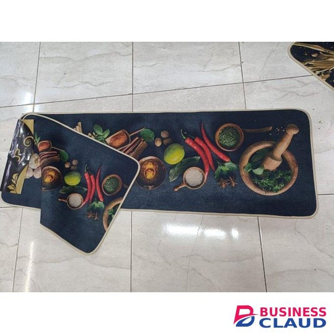 2 in 1 set Rubber Kitchen Mats (Large Size: 120 x 45 cm Small Size: 75 x 45 cm) for Floor Set of 2 Pcs Non-Skid, Soft Absorbent Rugs for Kitchen, Laundry, and Hallway 4mm Thickness