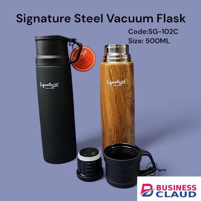 Signature SG102C-Signature Steel Vacuum Flask 500ml – Premium Double Wall Insulated Bottle for Hot & Cold Drinks, Leak-Proof, Portable Stainless Steel Thermos for Travel, Office, School, and Gym