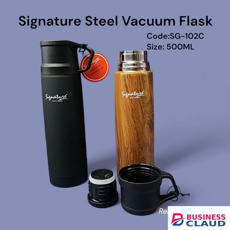 Signature SG102C-Signature Steel Vacuum Flask 500ml – Premium Double Wall Insulated Bottle for Hot & Cold Drinks, Leak-Proof, Portable Stainless Steel Thermos for Travel, Office, School, and Gym