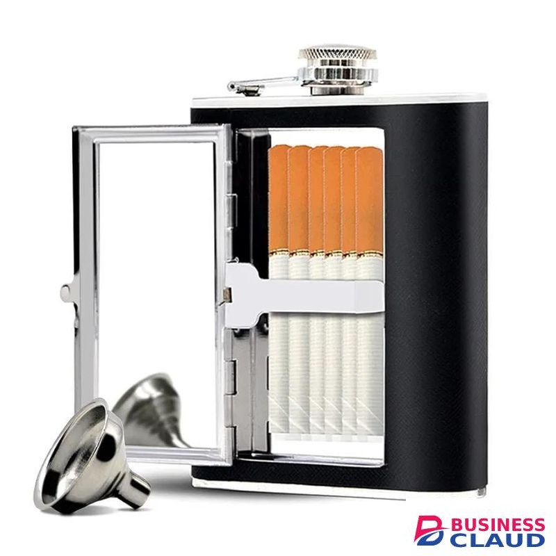 Hip flask with a hidden cigarette storage