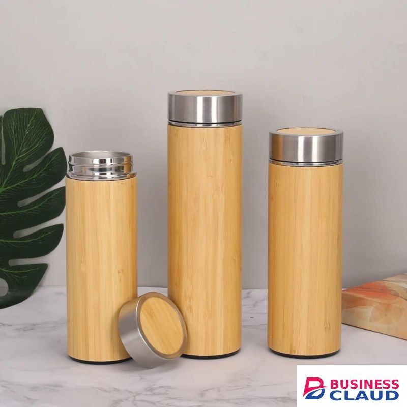 Double wall stainless steel bamboo vacuum flask