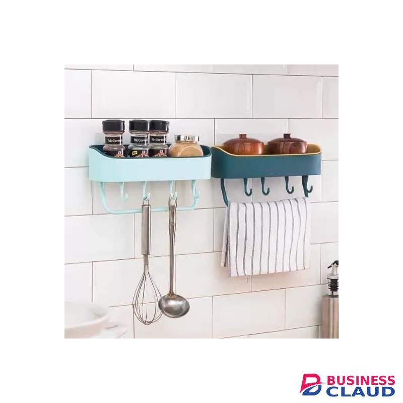 Rectangular Bathroom Shelf + 5hooks&towel Hanger
