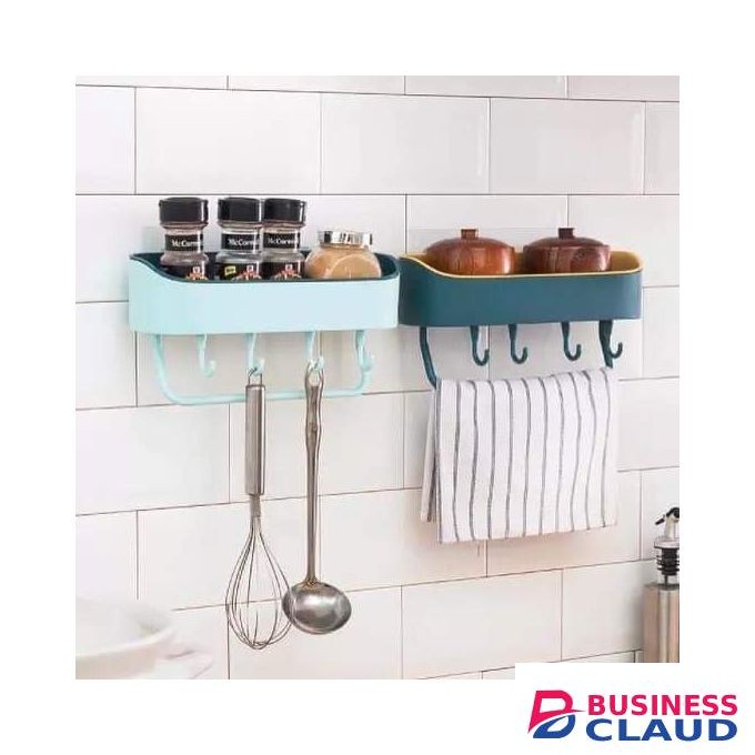 Rectangular Bathroom Shelf + 5hooks&towel Hanger