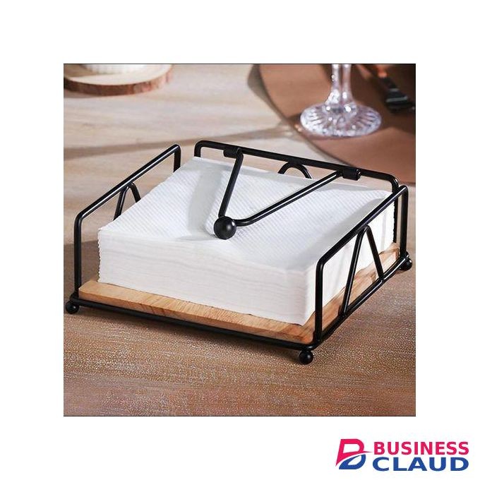 Modern Metallic Napkin/ Serviettes Holder, With Flip Close And Bamboo Base For Kitchen Counter Top ,dinning And Countertop Decor