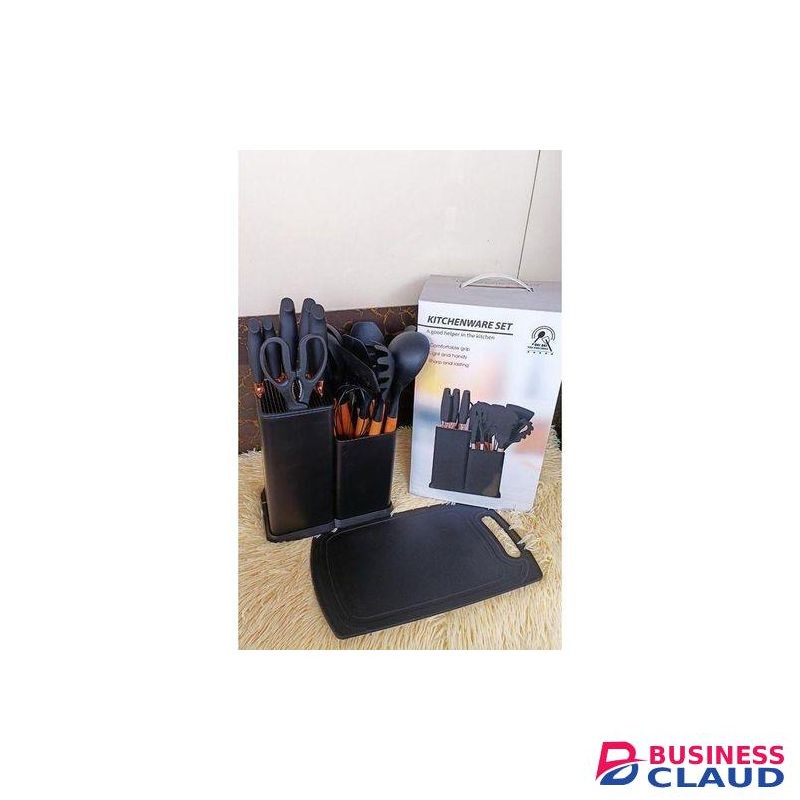 Silicon 19PCs Set of Wood Spoon And Knife Set - Includes Chopping Board