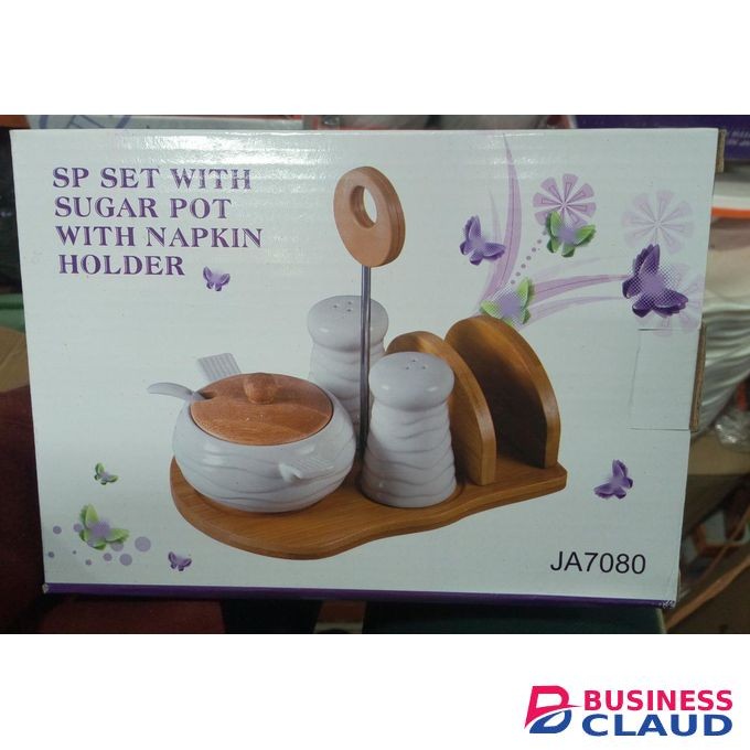 4 In 1 Table Set: Serviette Holder, Sugar Dish, Salt Shakers
