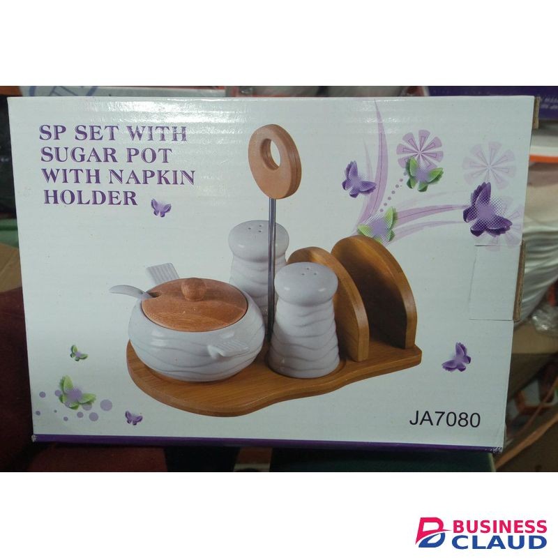 4 In 1 Table Set: Serviette Holder, Sugar Dish, Salt Shakers