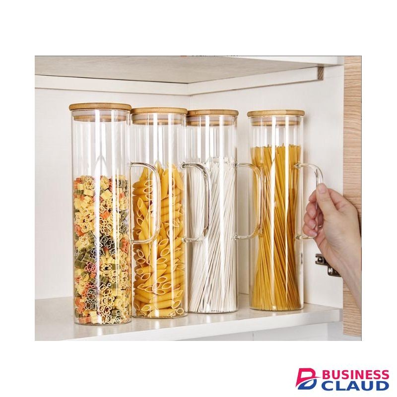Italian Pasta Noodels Storage Jar 1500ml Round Glass Storage Jars Bamboo Cover, Sealed Glass Bottle, Kitchen Seasoning Tank