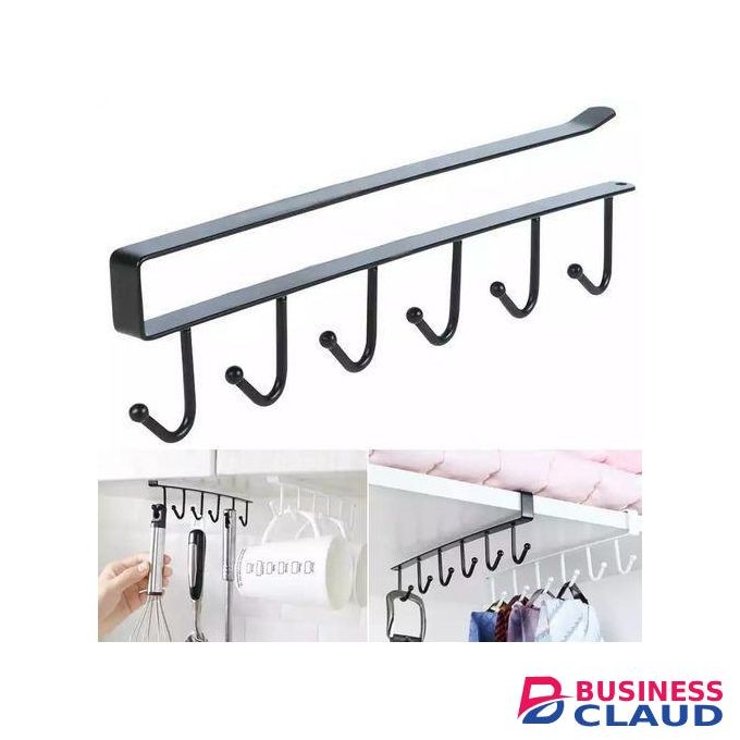 2PCS Metal 6 Hook Under Shelf Cabinet Rack for Coffee Cup, Mug, Wine Glass, Tie Hooks, Keys Hooks, Hanging Belts Scarf Organizer Kitchen Utensils Holder Rack Organizer Stand for Kitchen Counter