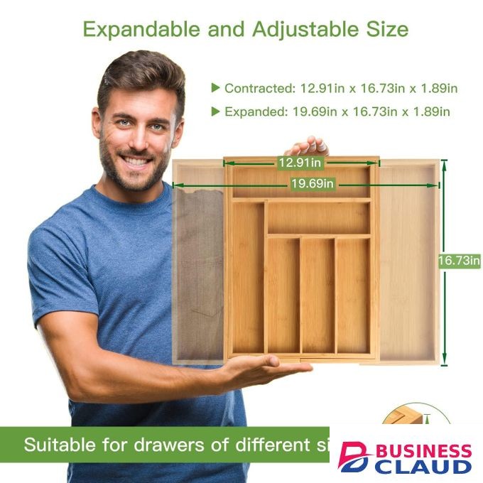 Expandable Cutlery Tray, Utensil Drawer Organizer in Kitchen for Spoons Forks Knives, Multipurpose Use, Natural, Large
