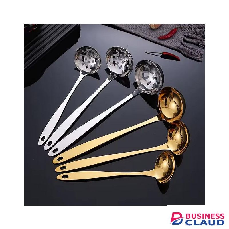 Golden Spoon Stainless Steel Kitchen Spoon And Holder Stand Rack