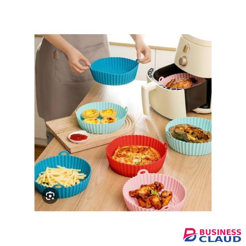Silicone Round Air Fryer Liner With Handle Non-stick Heat Resistant Air Fryer Pad Kitchen Tools