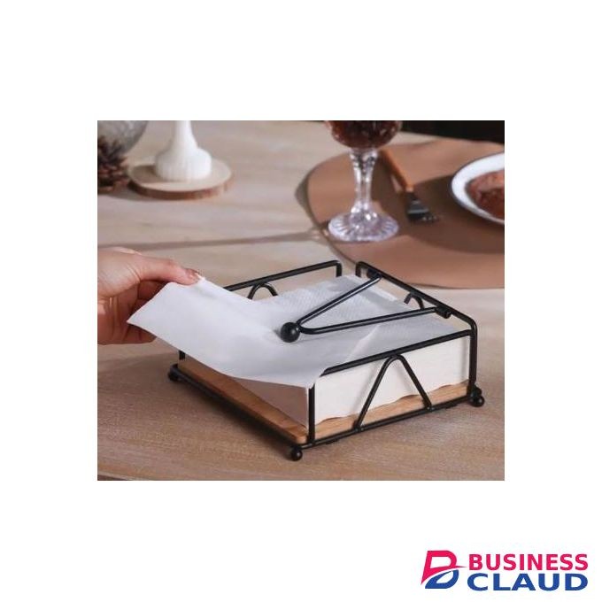 Classy Metallic Napkin/Serviette Holder – Flip Close Design With Bamboo Base – Elegant For Kitchen Countertop, Dining Room & Tabletop Décor – Durable & Stylish Tissue Organizer