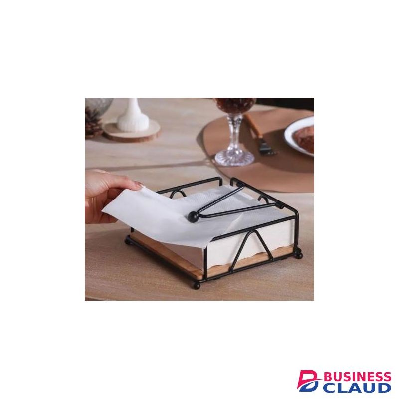 Classy Metallic Napkin/Serviette Holder – Flip Close Design With Bamboo Base – Elegant For Kitchen Countertop, Dining Room & Tabletop Décor – Durable & Stylish Tissue Organizer