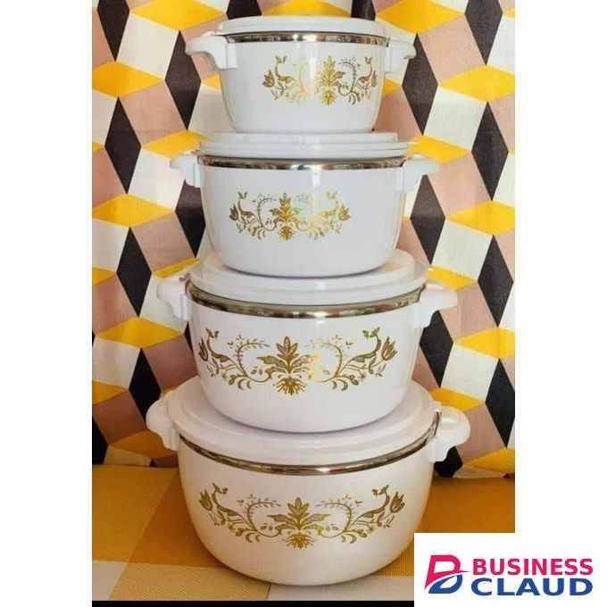 4 Pcs White Casserole Hotpots Set