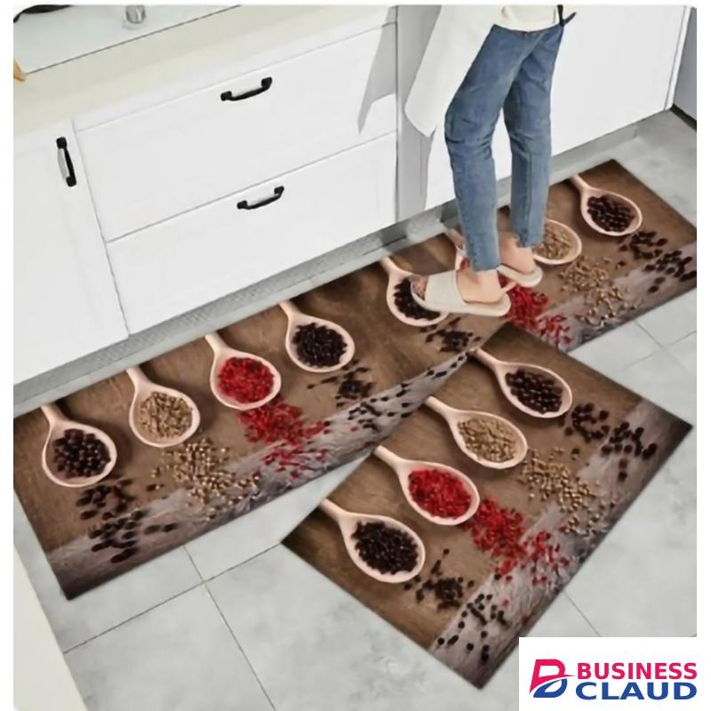 2pcs Rubber Kitchen Mat Oil Resistant Washable Floor Mat Rug Set, Bath Non Slip Standing Runner Rugs