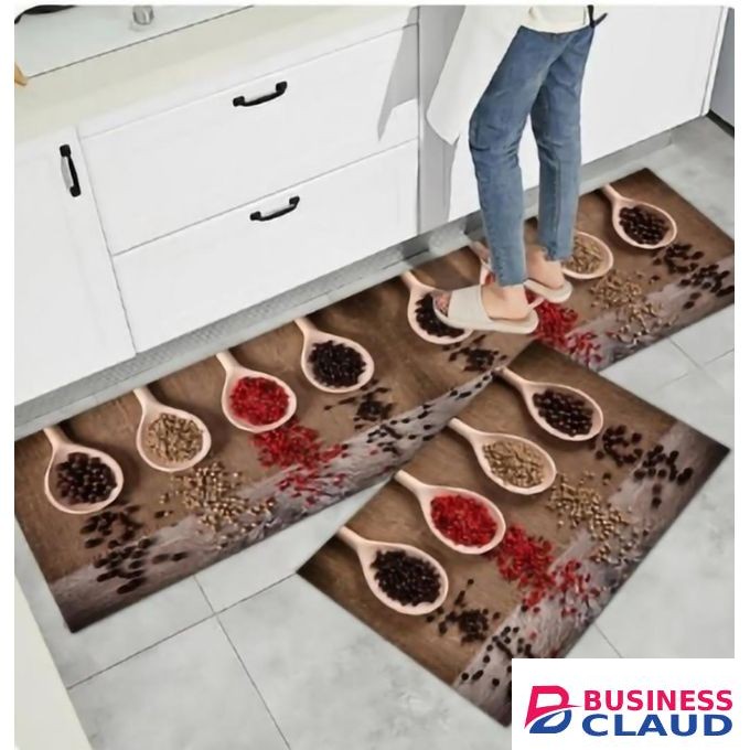 2pcs Rubber Kitchen Mat Oil Resistant Washable Floor Mat Rug Set, Bath Non Slip Standing Runner Rugs