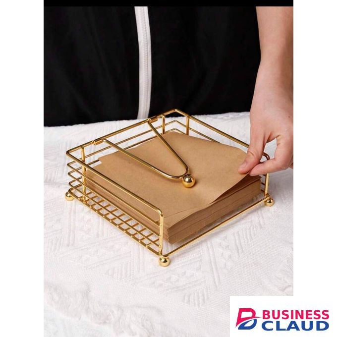 Napkin Holder for Dining Table - Square Shaped with Weighted Arm - Modern Tissue Paper Holder for Kitchen, Restaurant, Farmhouse, Gold - Diwali Decoration - Hotel Tableware (Gold)