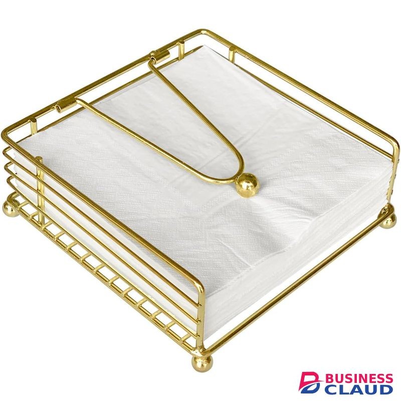 Napkin Holder for Dining Table - Square Shaped with Weighted Arm - Modern Tissue Paper Holder for Kitchen, Restaurant, Farmhouse, Gold - Diwali Decoration - Hotel Tableware (Gold)
