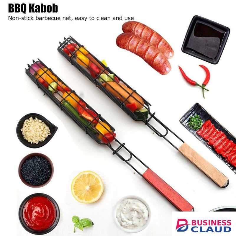 Portable BBQ Sausage Hot Dog Grilling Basket Stainless Steel Nonstick Grill Barbecue Kitchen Tool-1pc