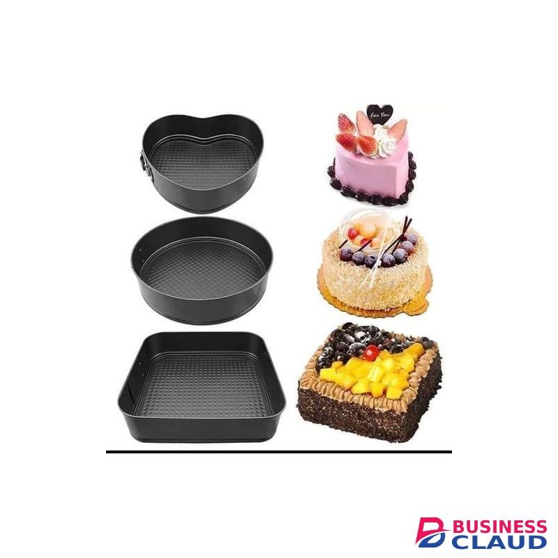 A Set Of 3 Different Shapes Of Baking Tins