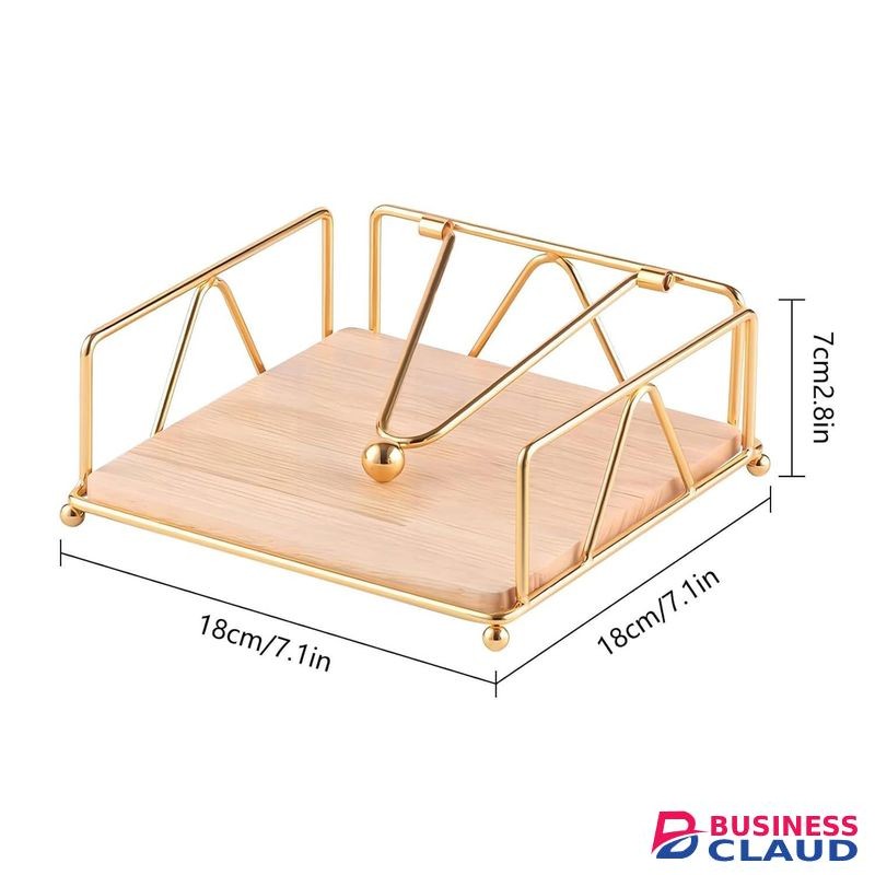Elegant Flat Paper Napkin Holder with Dispenser Arm - Gold Napkin Holders for Table, Kitchen, Countertops & Outdoor Tables - Napkins Dispenser Square Metal Lattice Basket Dinner Napkin Holder