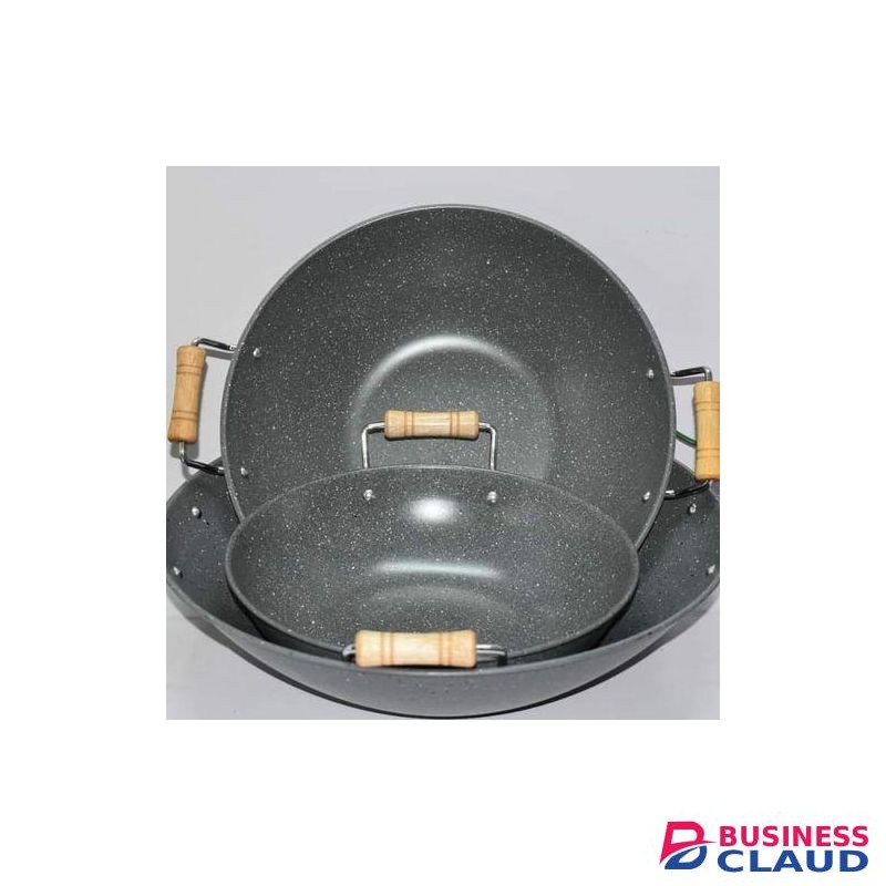 Granite Deep Pan With Wooden Handles
