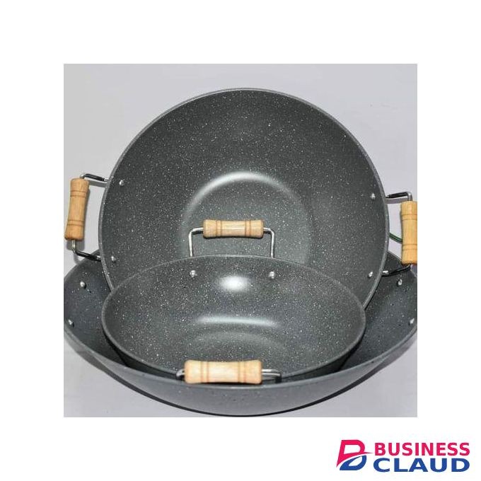 Granite Deep Pan With Wooden Handles