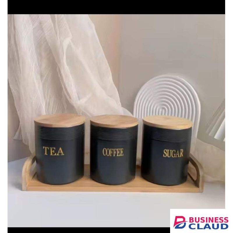 3Pcs Sugar Coffee Salt Condiment Canister Dish Bowl