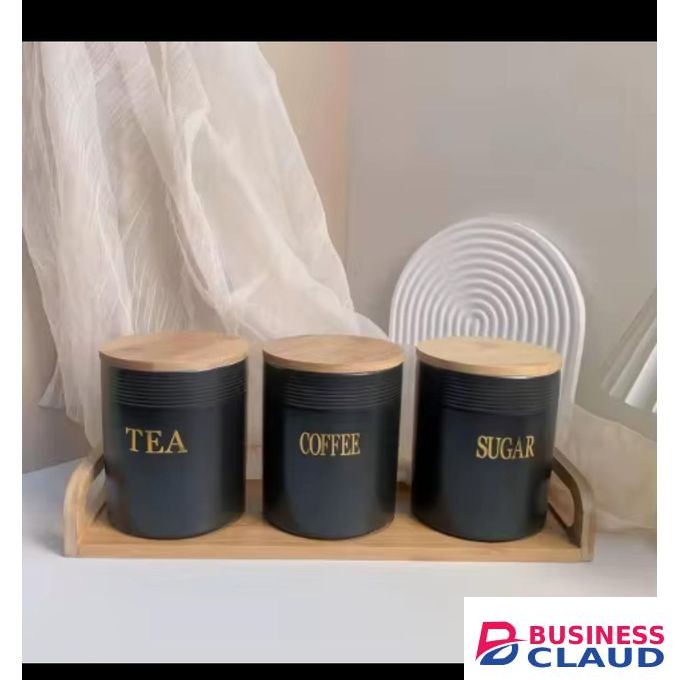 3Pcs Sugar Coffee Salt Condiment Canister Dish Bowl