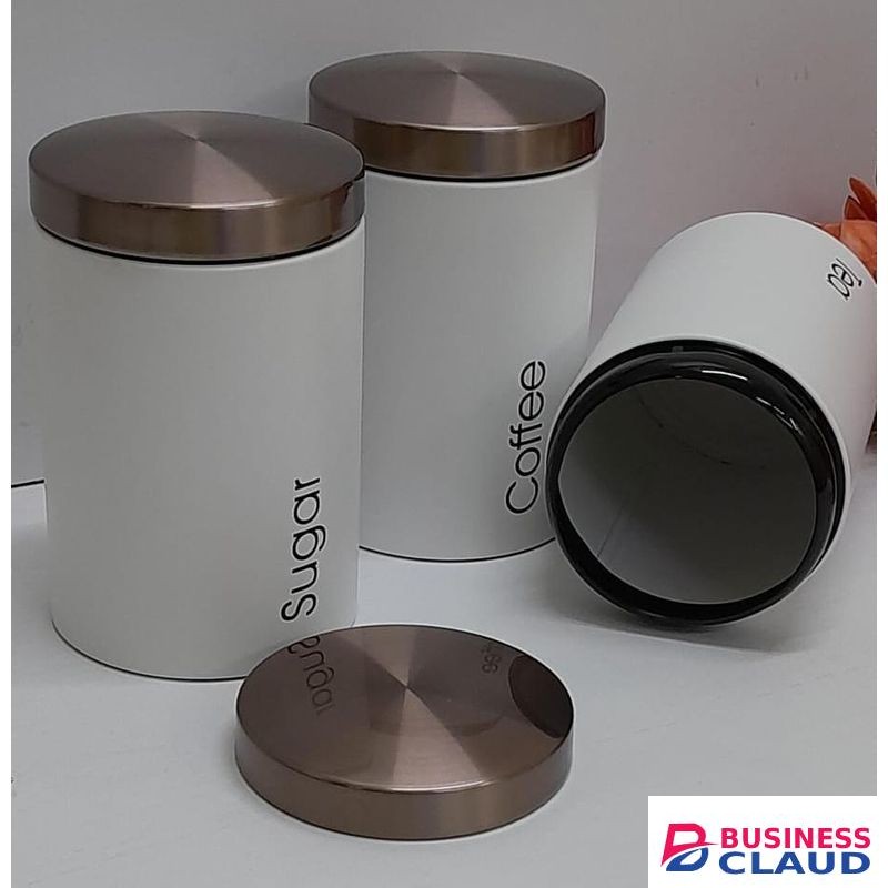 3Pcs Sugar Coffee Salt Condiment Canister Dish Bowl With Lids